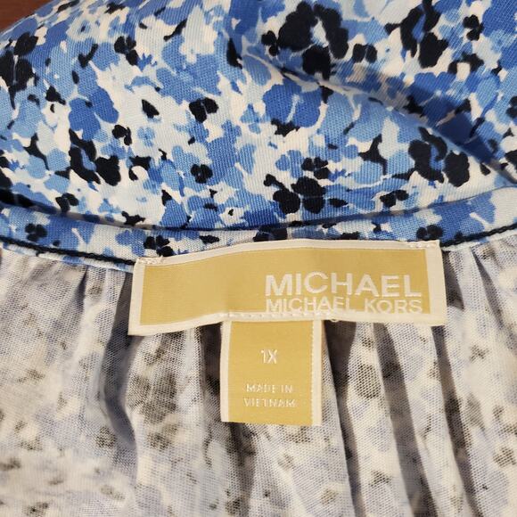 Michael Michael Kors Floral 3/4 Bell Sleeve Peasant Top Plus Size 1X Career Blue - Picture 7 of 11